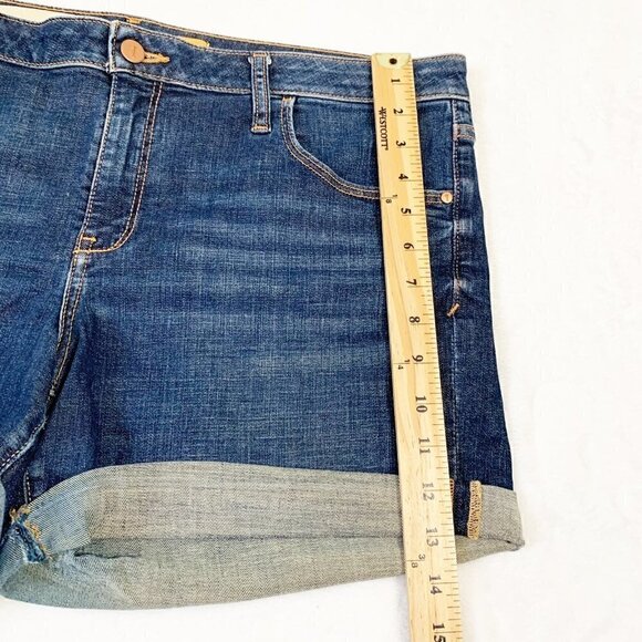 Pilcro and the Letterpress stretch mid-rise stet fit dark wash denim jean shorts - Picture 7 of 12